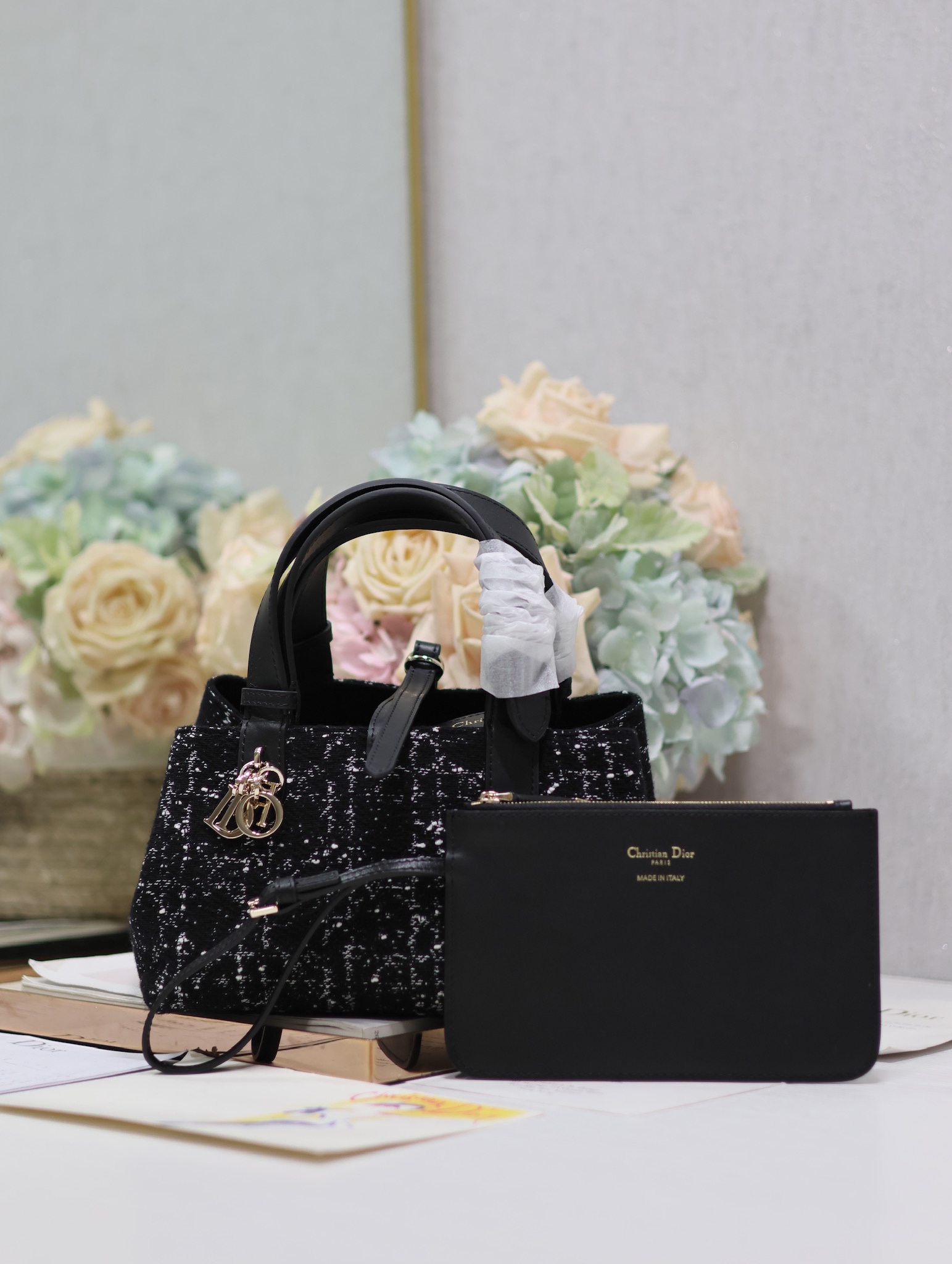 Small Dior Toujours Bag Black Cannage Tweed